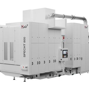 Das hochpräzise und schnelle MAG SPECHT 800 Horizontal-Bearbeitungszentrum verkürzt die Produktionszeiten und nutzt Gebäudeflächen durch geringe Abmessungen optimal aus.(Bild:  FFG)