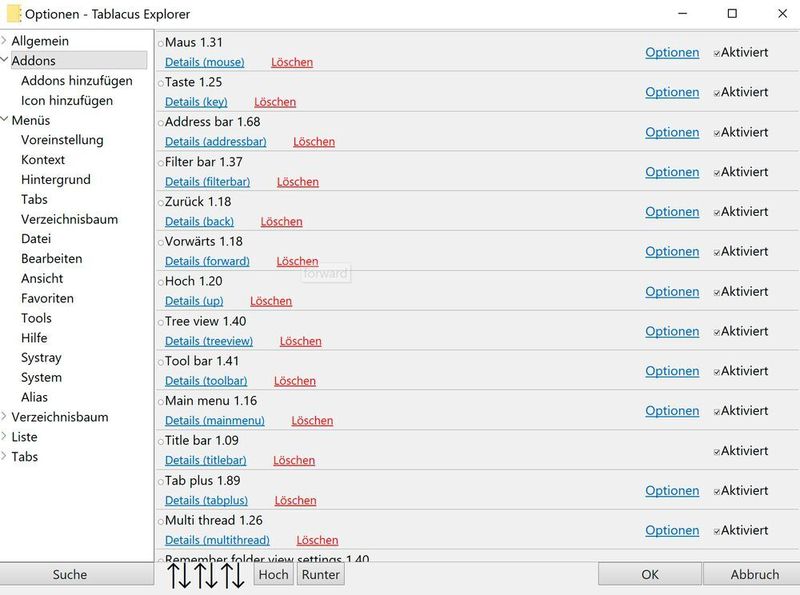 Add-ins im Tablacus Explorer installieren. (Joos/Tablacus (Screenshot))