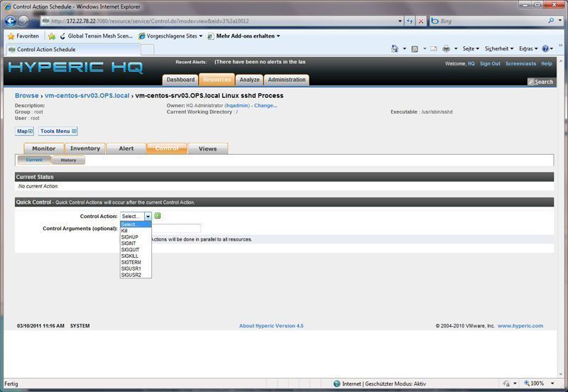 Mit Hilfe der „Control Actions“ sind Administratoren dazu in der Lage, einzelne Prozesse auf den verwalteten Systemen zu steuern. Screenshot: Güttich (Archiv: Vogel Business Media)