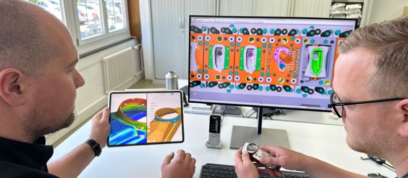 Stampack Xpress erkennt potenzielle Kantenrisse und zeigt kleineste Beschädigungen an der Oberfläche frühzeitig. Das gibt Konstrukteuren die Möglichkeit, Gegenmaßnahmen zu ergreifen, bevor das Werkzeug gebaut ist.(Bild:  Aldinger/Stampack)