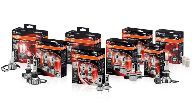 Das Programm an Retrofit-Lampen mit LED-Technik umfasst Lichtquellen für Haupt- und Zusatzscheinwerfer sowie Leuchten. (Bild: Osram)