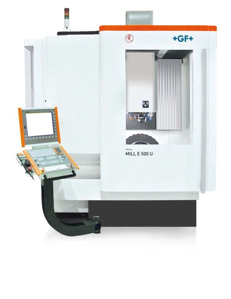 Die hocheffiziente Fräsmaschine Mikron Mill E 500 U von GF Machining von vorne und geschlossen. (GF Machining)