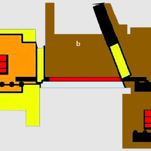 Bild 1: Diese Ofenanlage ist so zusammengestellt, dass die Teile zwischen den einzelnen Behandlungsstationen nur minimal an Temperatur verlieren und somit nicht oxidieren. a Chargenofen, b Reinigungskammer, c geschlossener Vorraum, d Salzbad