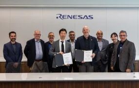 Front row, center left is Renesas CEO Hidetsoshi Shibata, and center right is GlobalFoundries CEO Tim Breen.(Source:  GlobalFoundries)