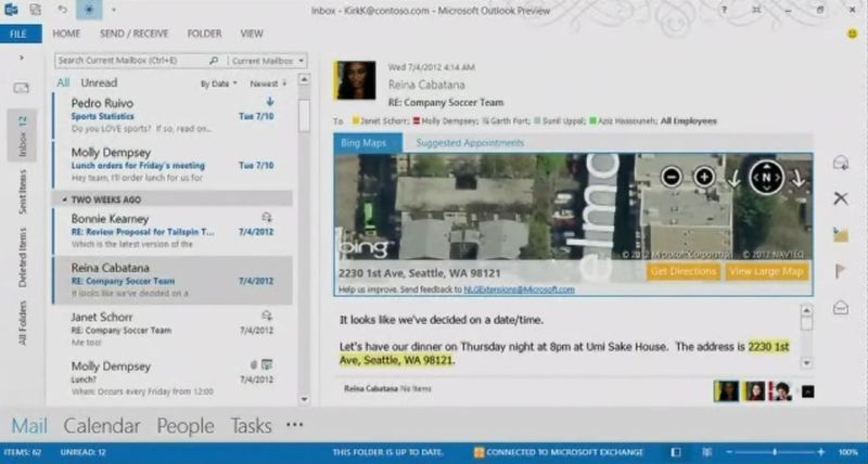 Auch Outlook funktioniert interaktiv: Ein Klick auf die Adresse und es öffnet sich die Straßenkarte in Bing. (Archiv: Vogel Business Media)