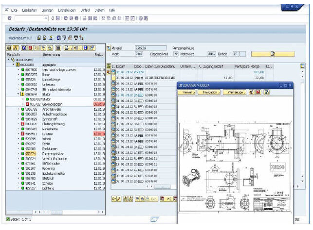 Screenshot der Bedarfs-/ und Bestandsliste: Alle Dokumente mit entsprechenden Daten sind hier zugänglich. (Bild: DLP Engineers)
