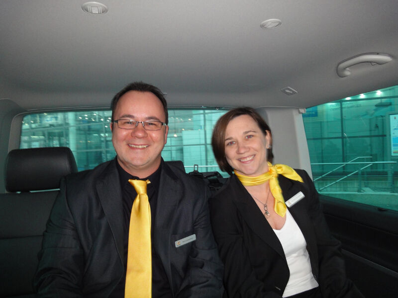 Wen man nicht alles im VIP-Bus trifft: Marc Lindenblatt und Michelle L. Stonebank, Symantec (Archiv: Vogel Business Media)