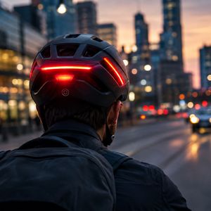 Smarte Fahrradhelme erhöhen die Sichtbarkeit massiv. Integrierte Rückleuchten und automatische Bremslichter warnen den nachfolgenden Verkehr sofort, wenn das Fahrrad langsamer wird.(Bild:  KI-generiert / Dall-E)