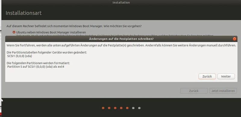 Ubuntu erkennt die leere Partition und wählt sie als Installations-Ziel aus; besser ist allerdings eine eigene Festplatte. (Joos / Ubuntu)