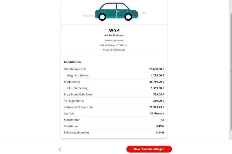 Das System aktualisiert das Angebot ... (Screenshot Santander)