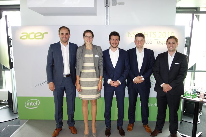 Das Produkt Management Team von ACER, (v. l.) Tobias Färber, Nina Wahls, Elmar Salmassi, Tobias Rönnebeck und Marc Seemann, stellte seine neuen Produkt-Highlights vor. (Bild: IT-BUSINESS)