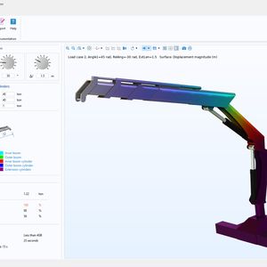 Eine Simulations-App zur Analyse der Leistung verschiedener Krankonstruktionen hinsichtlich Tragfähigkeit und Einsatz der Hydraulikzylinder.(Bild:  COMSOL Multiphysics GmbH)