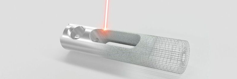 Die Additive Fertigung bietet insbesondere für industrielle Anwendungen ungeahnte Möglichkeiten. Das Rendering zeigt die Bearbeitungsstufen in der Fertigung: CAD-Konstruktion, Edelmetall-Pulver, Additive Fertigung, CNC-Nachbearbeitung.(Bild:  C. Hafner)