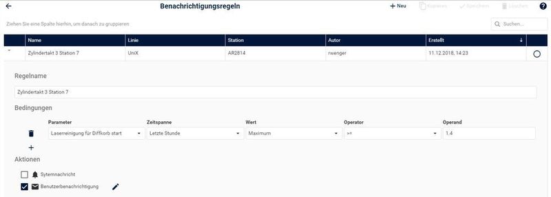 Eingabemaske zur Definition von Benachrichtigungsregeln. (Pia Automation)