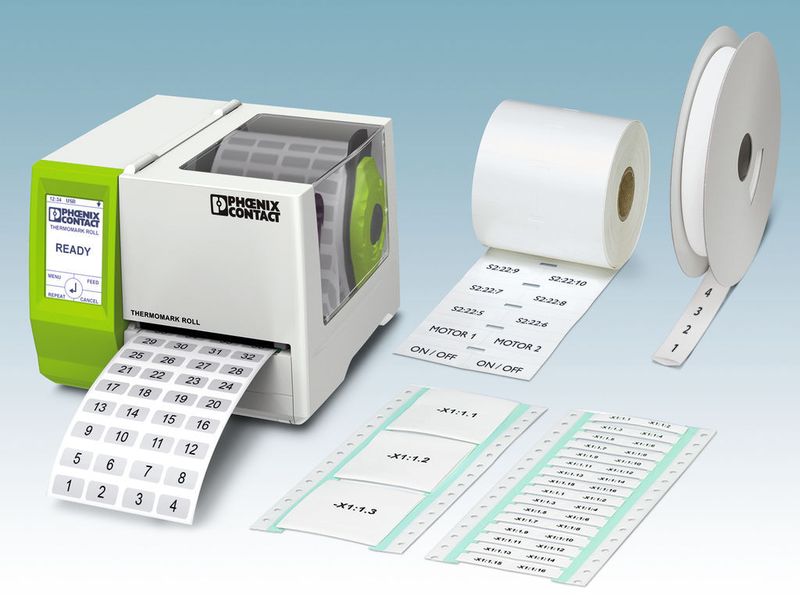 Bild 2: Der Thermomark Roll bedruckt Rollenmaterial mit Etiketten und Schrumpfschlauch.  (Bild: Phoenix Contact)