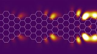 Simulation der Rastertunnelspektrosokpie: Theoretische Vorhersage wie die zu erwarteten Quantenzustände am Ende des Karosegmentes im Experiment aussehen sollten. (Empa)