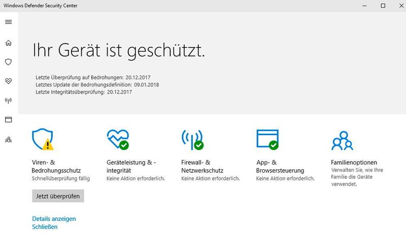 Probleme und notwendige Aktionen zeigt das Windows Defender Security Center im Fenster an. Mit wenigen Klicks lassen sich diese beheben. (Th. Joos)