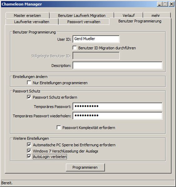 Anlage von Usern mit Chameleon Pro (Bild: Origin Storage)