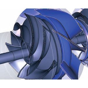 2-stage pump — rotor (gray) and stator (blue) regions shown