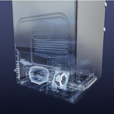 Liebherr Kältetechnologie: Die kältetechnischen Komponenten sind kompakt im Gerätesockel integriert und mit einem effizienten Kompressor ausgestattet. Das geräuschoptimierte Konzept und der innovative Geräteaufbau mit dynamisch belüftetem Verflüssiger machen die Gerätegeneration noch effizienter und ermöglichen eine Erhöhung des Nutzinhalts.Bedingt durch die im Gerätesockel integrierte Kältetechnologie entfällt der Verflüssiger an der Geräterückseite. Für den einfachen Gerätetransport sind Tragegriffe an der Rückseite der Gerätedecke integriert. (Bild: Liebherr/IFA)