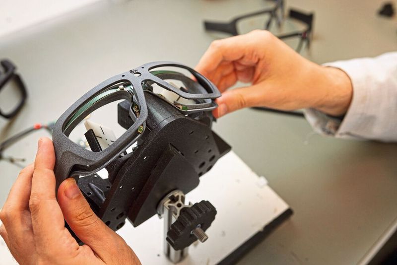 Per Klicksystem wird die Front der Brille befestigt. (Viewpointsystem)