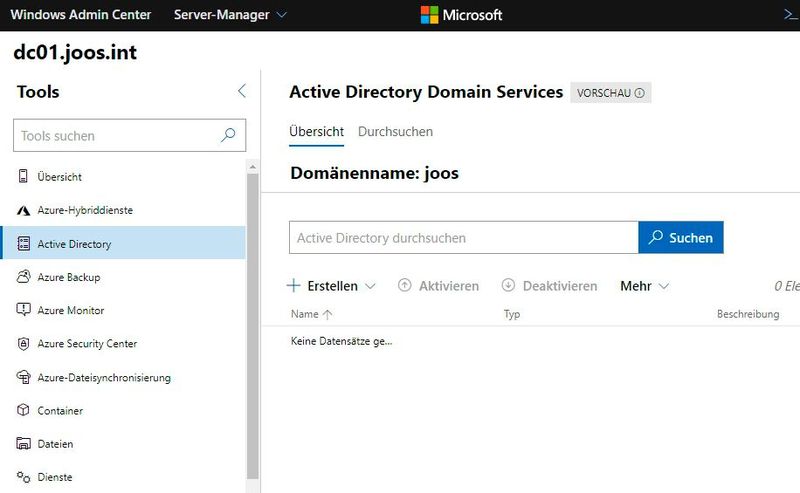 Active Directory im Windows Admin Center verwalten. (Bild: Microsoft / Joos)