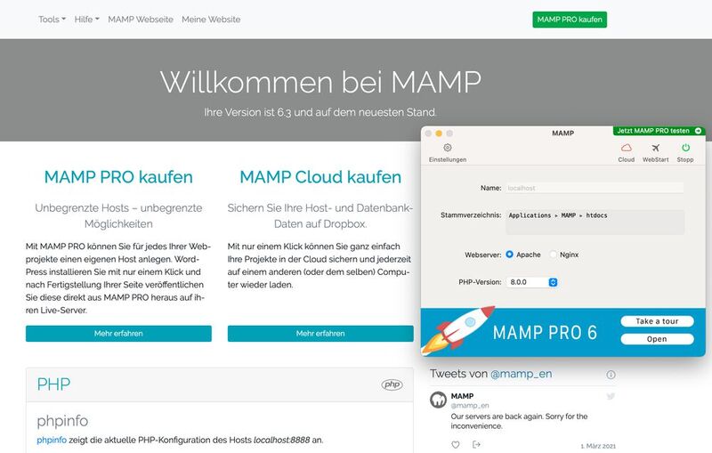 Ein lokaler Webserver wie MAMP erlaubt das schnelle Anlegen von Wordpress-Testumgebungen.