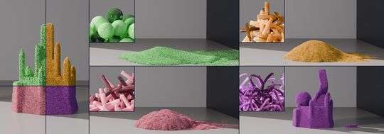 Simulierte Sandburgen unter Beschuss.(Bild:  © Chen et al., ACM Transactions on Graphics)