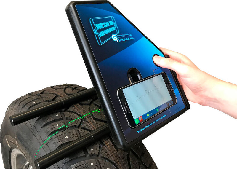 Der Linienlaserscanner SMS 300 nutzt ein Samsung S6 als Bildschirm und Kommunikationsanbindung. (GL-Messtechnik)