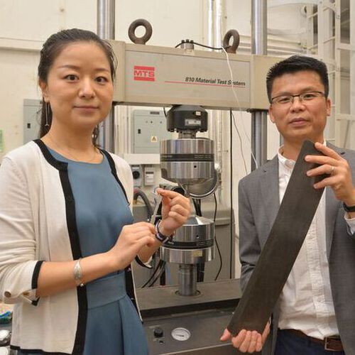 Professor Huang Mingxin and PhD student Miss Liu Li.  The new D&P super steel attains major breakthrough in reaching an unprecedented high-level of fracture resistance, and excellent performance in ductility and strength not met by any steel materials before. 