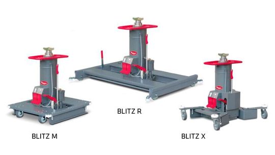Die drei Modelle der bodenfahrbaren Grubenheber aus der Blitz-Serie haben jeweils verschiedene Spezifikationen.(Bild:  Rotary)