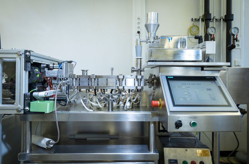 Der Schmelzextruder schmilzt und mischt Polymere und medizinische Wirkstoffe.  (Bild: Heike Fischer/ TH Köln)