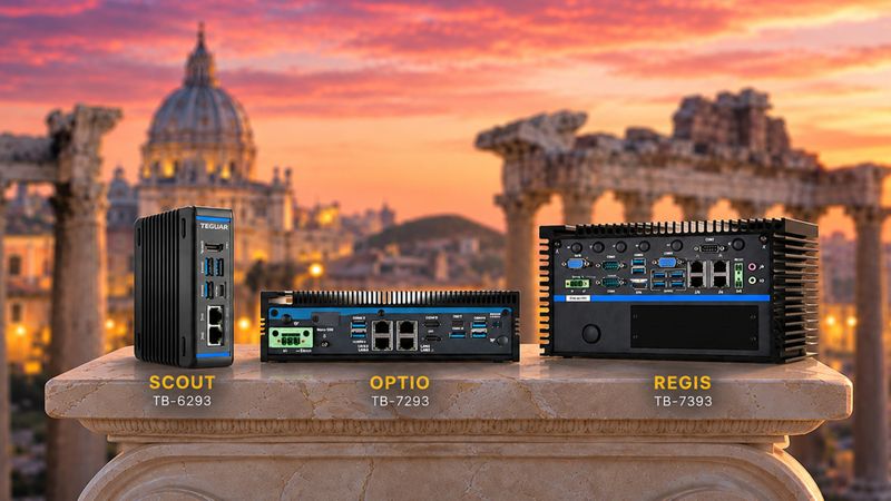 Drei neue Industrie-PC-Leistungsklassen für den industriellen Edge: Scout TB-6293 (links) erfasst und überträgt Maschinen- und Sensordaten, Optio TB-7293 (Mitte) unterstützt lokale Bild- und Prozessanalysen, und Regis TB-7393 (rechts) bietet Erweiterungen für rechenintensive Machine-Vision- und KI-Anwendungen.(Bild:  Teguar Europe AG)
