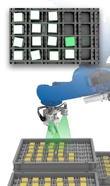 Mithilfe eines integrierten Kamerasystems erkennt der Robo seine Position. Er kann mit verschiedenen Greifern arbeiten oder für spezielle Bearbeitungsschritte ausgerüstet werden.  (Bild: Industrie-Partner)