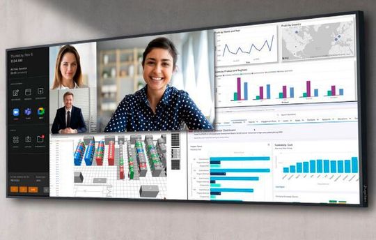 Anbieter wie Jupiter bieten ultrabreite interaktive Displays in einem Seitenverhältnis vno 21:9 an. Die Absatzzahlen der sogenannten interaktiven Displays (IFP) stieg im dritten Quartal 2023.(Bild:  av-iq.eu)