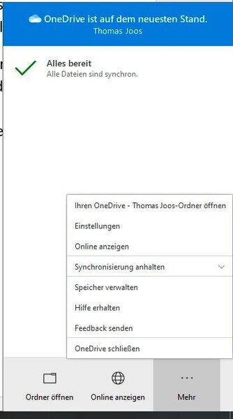 Im OneDrive-Client lassen sich Daten vom lokalen Rechner zu OneDrive for Business synchronisieren und Dateien herunterladen. (Joos/Microsoft)