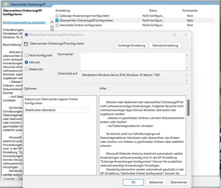 Der überwachte Ordnerzugriff spielt auch in Windows 11 23H2 weiterhin eine wichtige Rolle. (Bild: Microsoft / Joos)