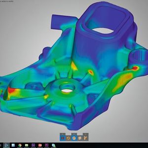 Strukturmechanische Simulation der Beanspruchung einzelner Geome­trien in einem komplexen Gussteil. 