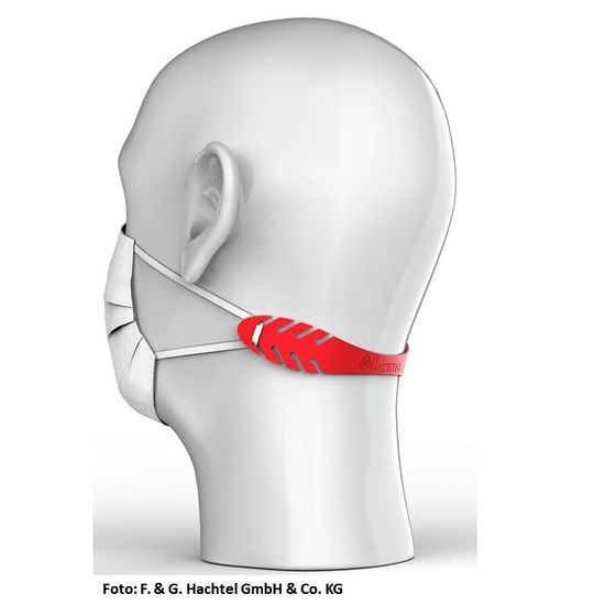 Virulente Verhältnisse! Die Mitglieder des Kunststoff-Netzwerk Franken e. V. waren nicht untätig und haben sich Gedanken gemacht, wie ihr Know-how gegen Pandemie schützt. Hier ein Maskenhalter von Hachtel...(Bild:  F. & G. Hachtel)