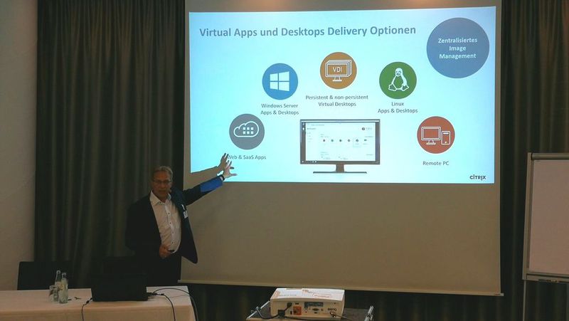 Schützen, mobilisieren und optimieren: Thomas Reger von Citrix stellt den Secure Digital Workspace as a Service vor. (Bild: Vogel IT-Akademie)