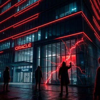 Die Erpressergruppe ShinyHunters stiehlt über die Schwachstelle CVE-2026-35273 Daten aus Oracle-PeopleSoft-Systemen von Hochschulen und Unternehmen. Oracle hat am 10.06.2026 einen Notfall-Patch veröffentlicht. (Bild: Gemini / KI-generiert)