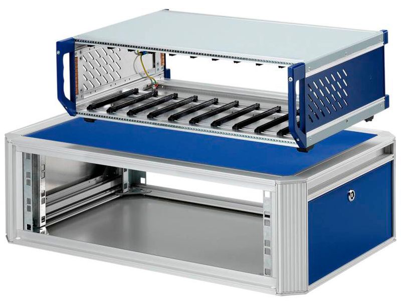 Rack Gehäuse mit einem 19-Zoll-Tischgehäuse von Fischer Elektronik. (Bild: Fischer Elektronik)