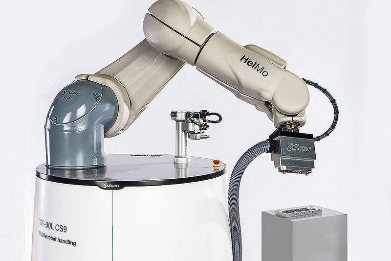 Basis des mobilen Robotersystems ist ein TX2touch-90L Sechsachser mit bis zu 15 kg Traglast und 1200 mm Reichweite.  (Stäubli)