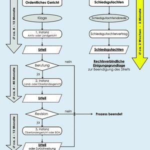 Abb. 1: Vergleich: 
Prozess – Schiedsgutachten