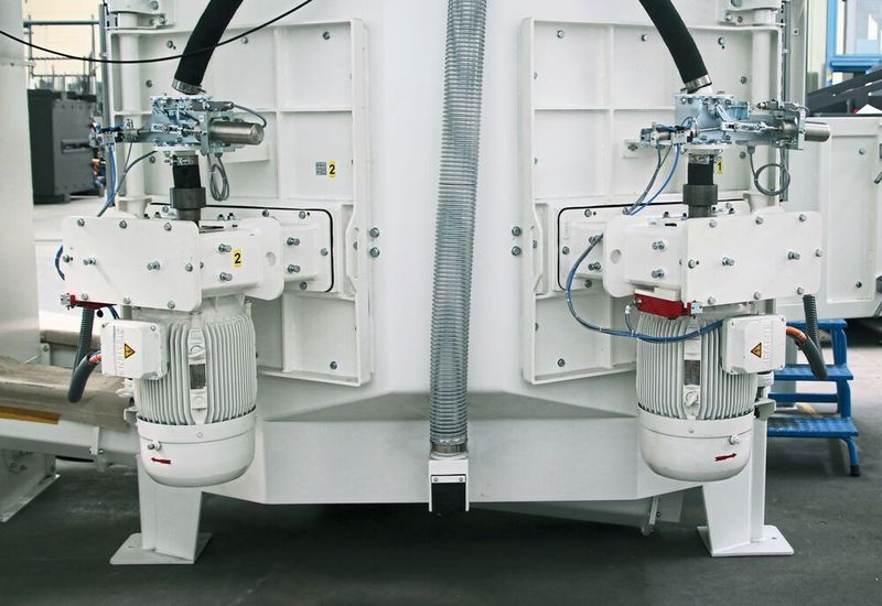 Die beiden horizontal angeordneten Hochleistungs-Strahlturbinen Rutten Gamma 400 bearbeiten parallel zwei Werkstücke. (Rösler Oberflächentechnik)