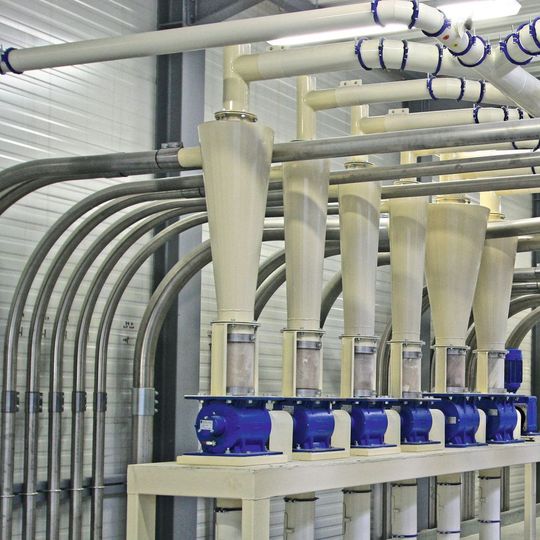 Zellenradschleusen im Einsatz einer Mühle Zellenradschleusen im Einsatz einer Mühle