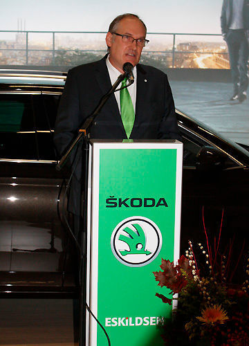 Bernhard Krebs, Gebietsleiter von Skoda, lobte den Neubau anlässlich der Eröffnungsfeier. (Foto: Eskildsen)