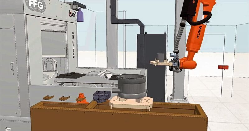 Außer dem Be- und Entladen der Werkzeugmaschine kann der Quantec  weitere Aufgaben übernehmen: zum Beispiel die Spankontrolle, die Beseitigung von Spänenestern und allgemeine Reinigungsaufgaben am bearbeiteten Werkstück. (MAG)