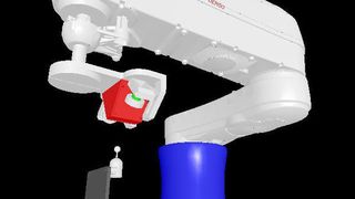 Das Mess- und Kalibrierungssystem Rosy wurde an einen Scara-Roboter angepasst. Messung und Kalibrierung erfolgen dabei in der Roboterzelle. Bild: Teconsult (Archiv: Vogel Business Media)