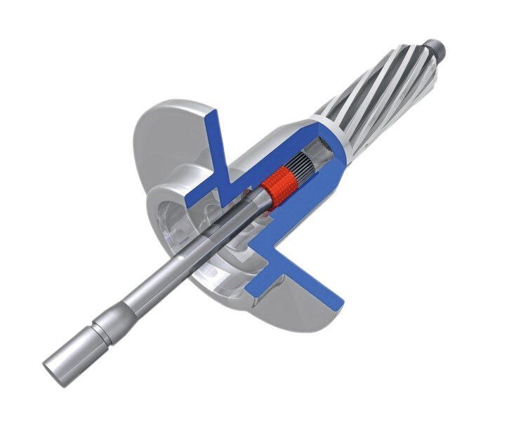 Ein schematisches Diagramm des Lenkmomentsensors in einem EPS-System. In dem rot hervorgehobenen Lager sitzt die Lagerbuchse – zwischen den beiden Hälften der Säule. (Saint-Gobain)
